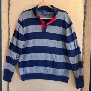 VINEYARD VINES Striped 1/4 Button Henley Mock Turtleneck